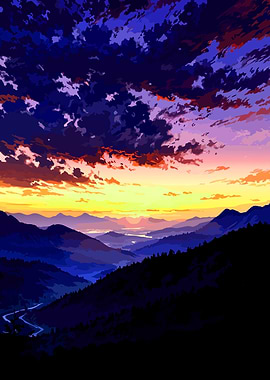 Dramatic Sunset Over Mountain Valley