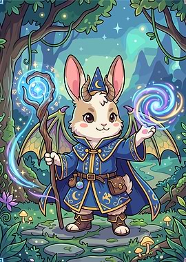 Bunny Wizard Casting Spells in Forest
