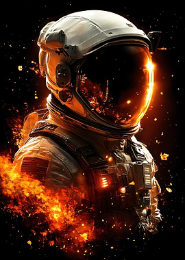 Astronaut engulfed in flames