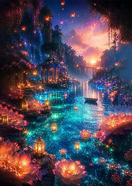 Enchanted Water Garden at Sunset