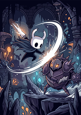 The Knight Fights a Defender in Hallownest