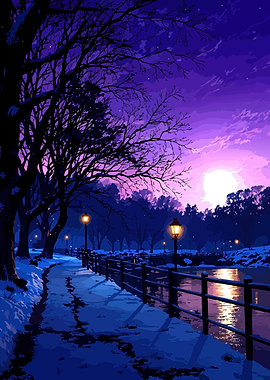 Winter Night Park Scene
