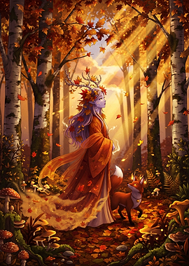 Autumn Forest Spirit with Fox
