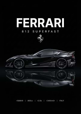 sleek black Ferrari 812 Superfast side view car poster