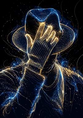 Mysterious Figure in Glowing Hat and Glove