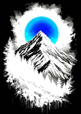 Mountain peak under a blue moon