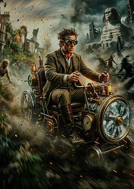 Steampunk adventurer in a chaotic world
