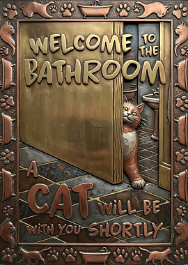 Welcome to the Bathroom Cat Sign
