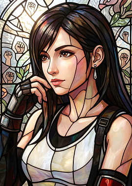 Final Fantasy VII Tifa Lockhart Stained Glass Art