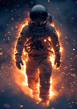 Astronaut engulfed in flames