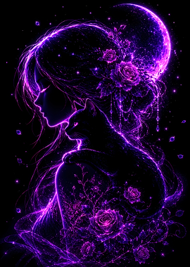 Mystical Woman and Cat with Moon