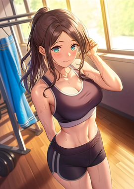 Cute Anime Girl Gym Woman Workout