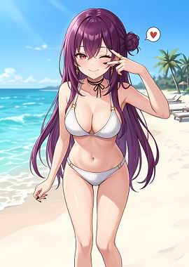 Anime Girl in Bikini at Beach