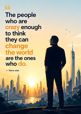 Steve Jobs inspirational quote cityscape