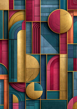 Geometric Abstract Art with Circles and Arches