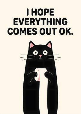 Black Cat Holding Toilet Paper
