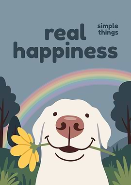 Dog with Flower and Rainbow