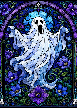 Stained Glass Ghost with Flowers