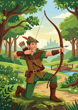 Robin Hood in a Forest with Castle Background