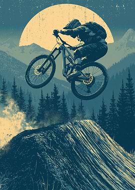 Mountain Biker Jumping Over Dirt Ramp