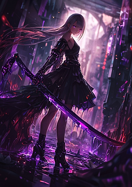 Cyberpunk Anime Girl with Katana