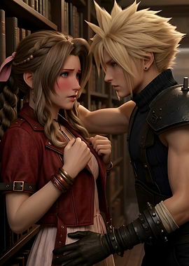 Cloud and Aerith in a Library final fantasy