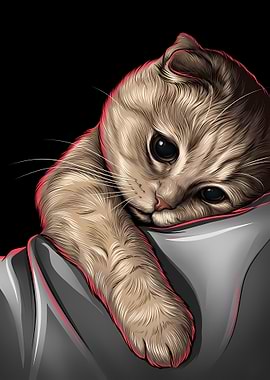 Sad Scottish Fold Cat Illustration