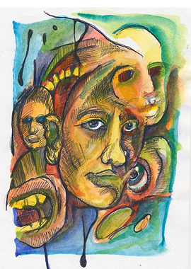 Surreal Faces Watercolor Painting
