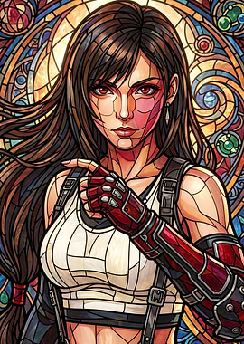 Final Fantasy VII Tifa Lockhart Stained Glass Art