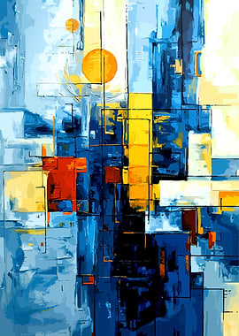 Abstract Geometric Cityscape with Sun