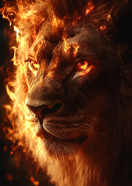 Lion engulfed in flames
