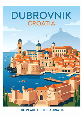 Dubrovnik, Croatia Vintage Travel Poster