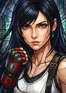 Final Fantasy VII Tifa Lockhart Stained Glass Portrait