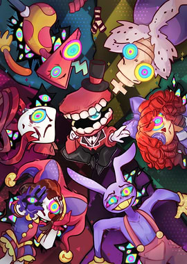 Creepy Circus Characters with Swirling Eyes
