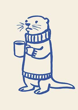 Otter in a Sweater Holding a Mug