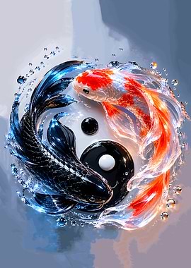 Yin Yang Koi Fish Water Art