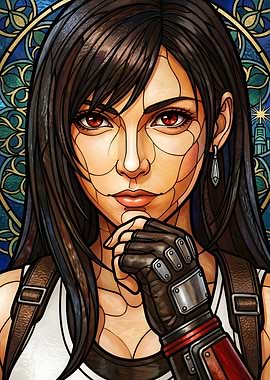 Final Fantasy VII Tifa Lockhart Stained Glass Portrait