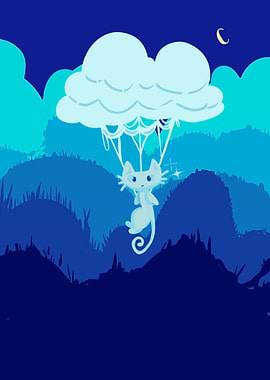 Cat Parachuting from a Cloud