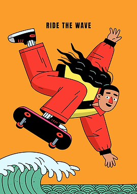 Skateboarder riding a wave