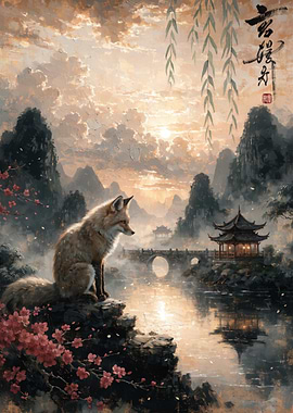 Fox in a Misty Mountain Landscape