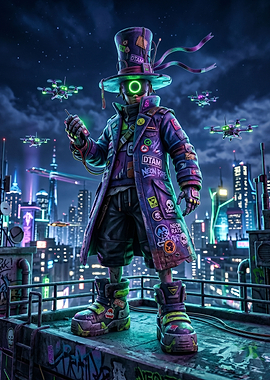 Cyberpunk character with drones