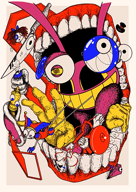 Surreal Mouth with Cartoon Characters
