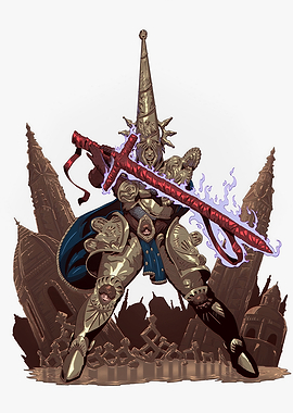 Golden Knight with Fiery Sword