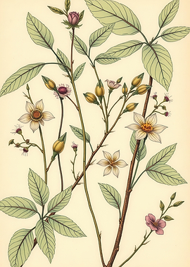 Botanical Illustration of Flowering Branches