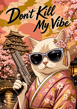 Cat in Kimono with Gun and Sunglasses