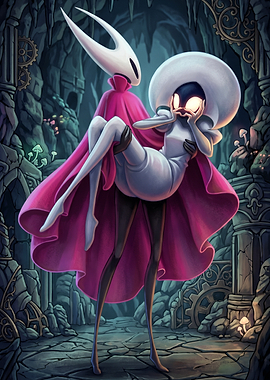 Hornet and Quirrel in a Cave