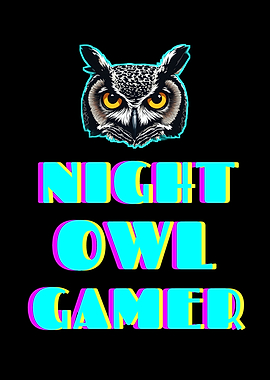 Neon Night Owl — Cyberpunk Gamer Metal Poster