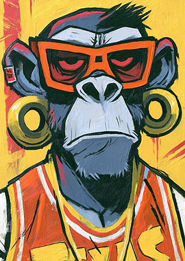Stylized Monkey with Sunglasses and Jersey