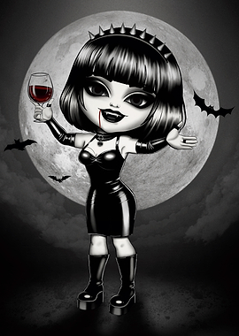 Cute Gothic Vampire Girl - Chibi Ossi Under the Full Moon