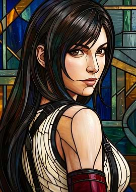 Final Fantasy VII Tifa Lockhart Stained Glass Portrait